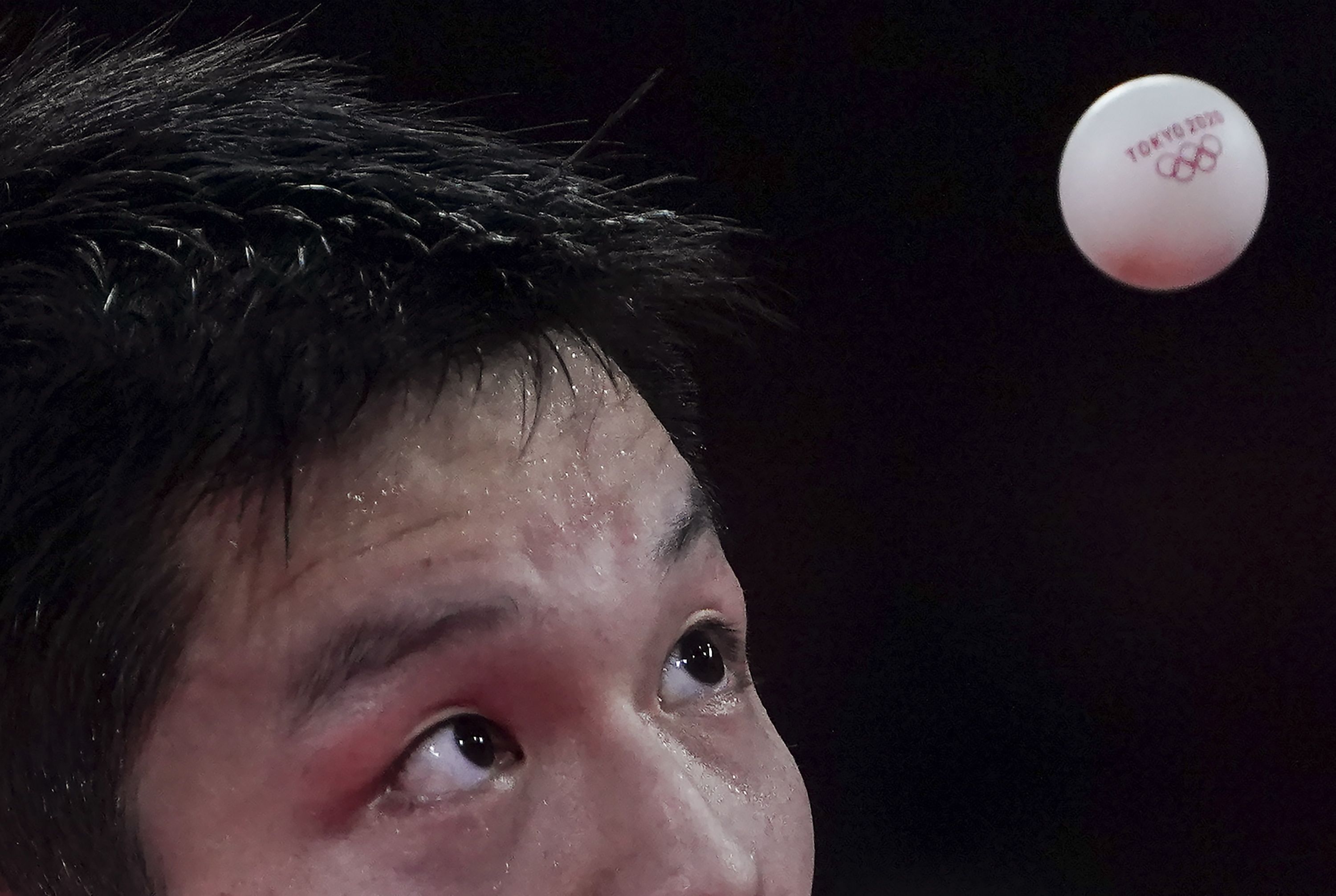 东京夏季奥运会乒乓球单人1/4决赛中，中国选手范振东全神贯注（来源：AP）