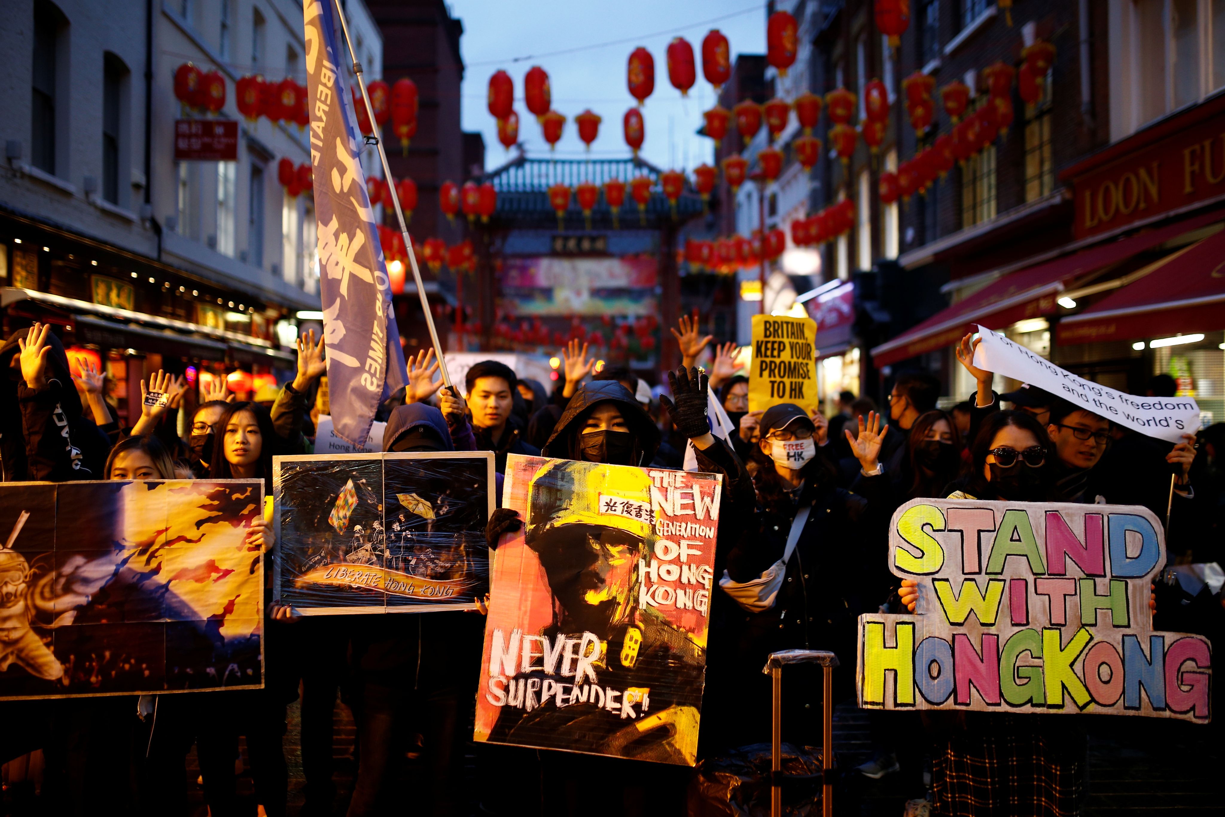 在伦敦的"Stand with Hong Kong"运动