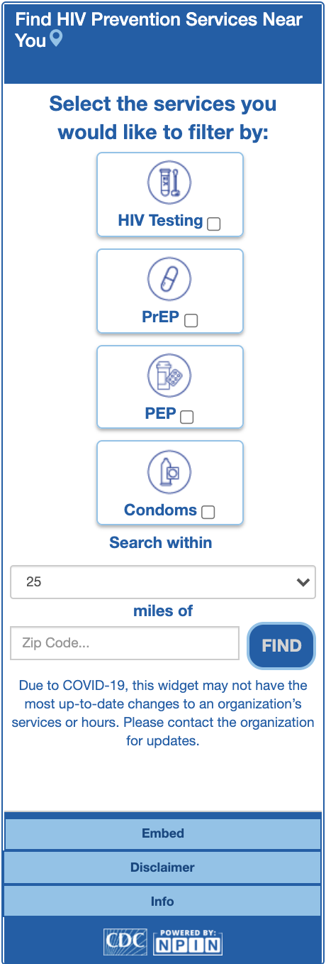 PrEP-related counseling and preventive services provided by the U.S. CDC website. 